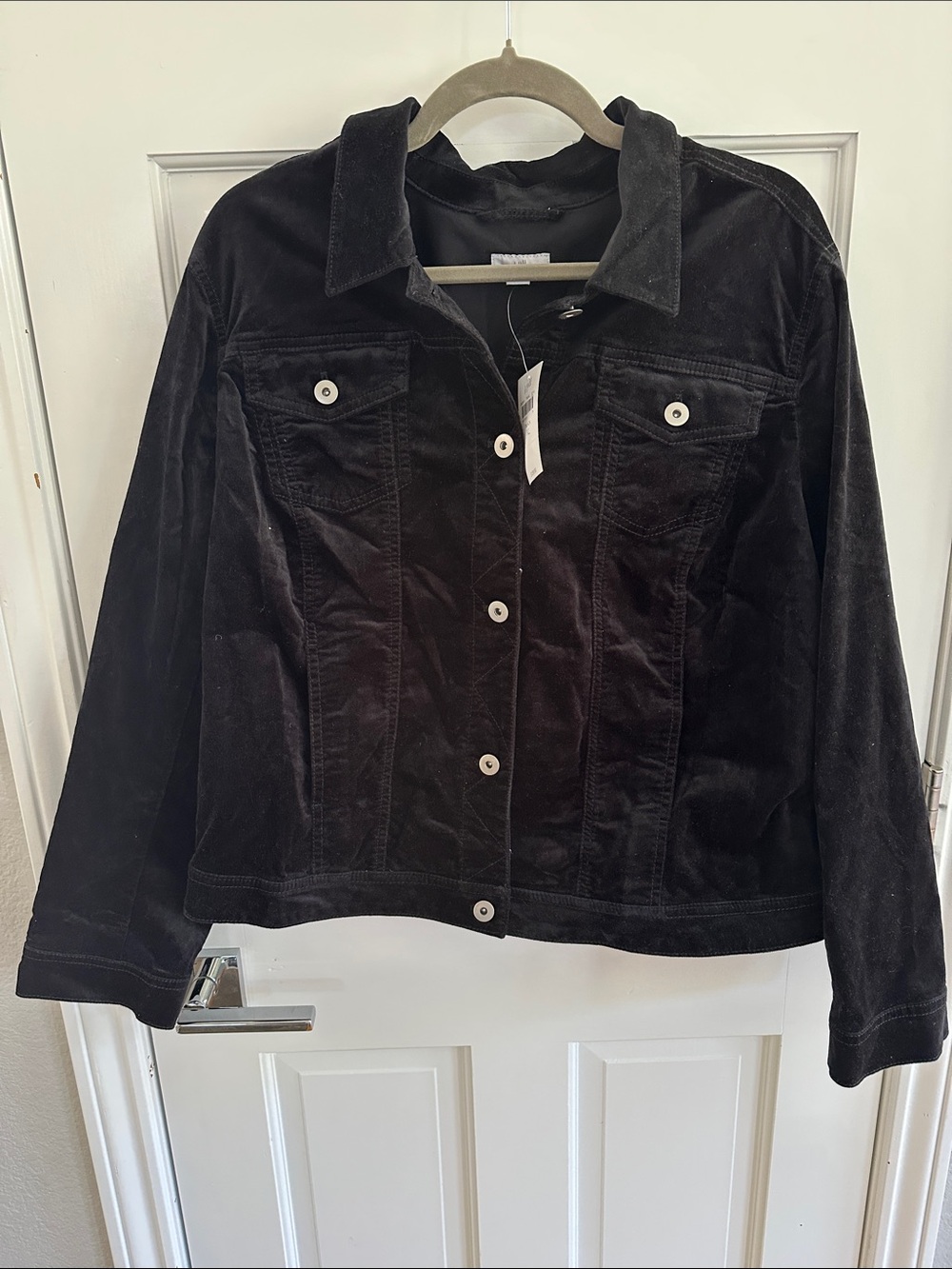 J. Jill Black Velvet-Look Jean Jacket